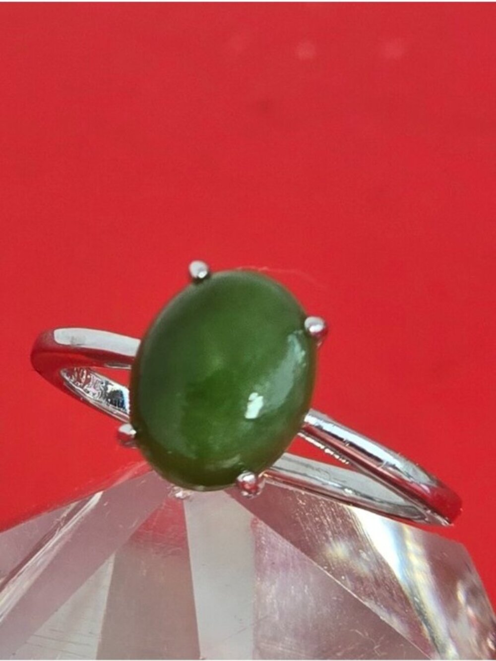 925 Sterling Silver Ring with Natural Jade 6x9mm Gemstone